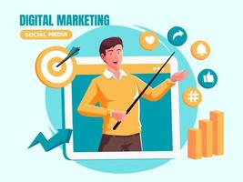 um homem fornecendo treinamento de marketing digital vetor