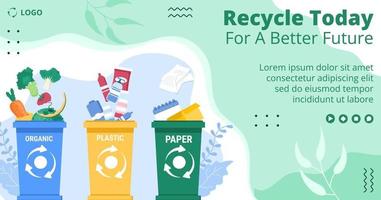 processo de reciclagem com ilustração plana de modelo de postagem de lixo editável de fundo quadrado adequado para mídia social ou anúncios de internet na web vetor