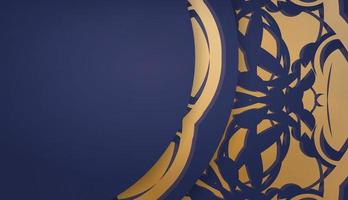 banner azul escuro com padrão de ouro luxuoso e espaço para seu logotipo vetor