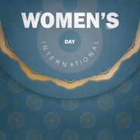 cartão dia internacional da mulher em azul com padrão de ouro abstrato vetor