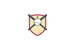 escudo retrô vintage com taco cruzado para vetor de design de logotipo de clube de esporte de beisebol