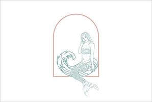 quente sexy sereia peixe menina senhora mulher fêmea com ondas oceano para bar vetor de design de logotipo de boate