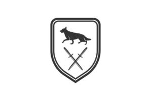 escudo com cão pastor alemão para vetor de design de logotipo de segurança de guarda de resgate