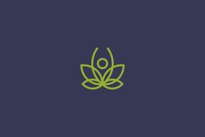 ioga humana minimalista simples com vetor de design de logotipo de folha de maconha de lótus ou cannabis