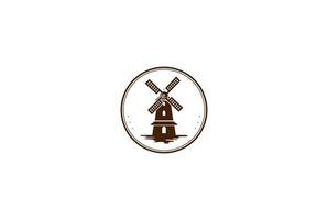 design de logotipo de etiqueta de emblema de fazenda de moinho de vento retrô vintage vetor