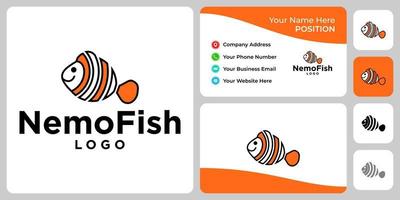 design de logotipo de peixe nemo com modelo de cartão de visita. vetor