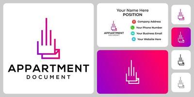 design de logotipo de apartamento e documento com modelo de cartão de visita. vetor