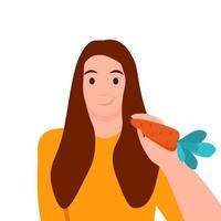 vetor plano alegre mulher senhora personagem cuidados de saúde dieta conceito ilustração cenoura isolada no ícone branco vegetal comida saudável fresca alimentação orgânica saborosa