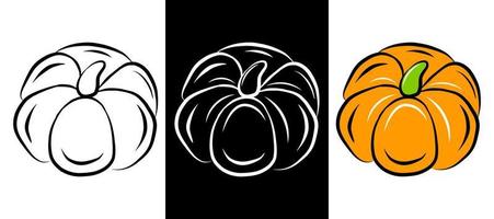 conjunto de abóbora vegetal contorno de ícone isolado desenho doodle esboço gráfico ilustração vetorial de comida de fazenda orgânica fresca vetor