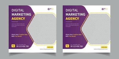 marketing digital e banner de postagem de mídia social corporativa e modelo de folheto corporativo quadrado vetor