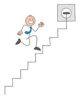 empresário de stickman está tentando chegar ao topo correndo em escadas de cabo, ilustração vetorial de desenho animado desenhado à mão vetor