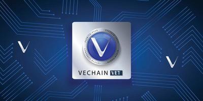 bloquear o logotipo vechain de moeda criptográfica baseada em cadeia em um vetor de fundo de tecnologia futurista