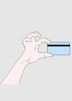 mão humana segurando com cartão de crédito. vetor de estilo de design plano