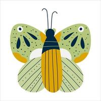 borboleta escandinava isolada. inseto com asas verdes e pontos. ilustração vetorial plana. borboleta para design de crianças. vetor mão desenhada ilustração dos desenhos animados na moda.