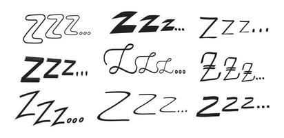 sono zzzz vector definido em conjunto de doodle desenhado à mão. ícone de insônia no estilo de desenho. doodle símbolo sonolento