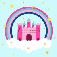 Princesa do castelo sobre nuvens com arco-íris e estrelas vetor