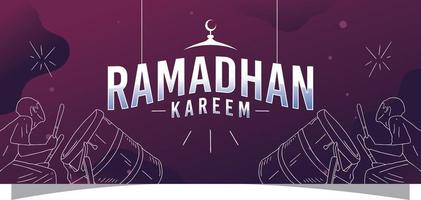 ilustração de banner ramadan kareem com fundo roxo vetor