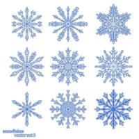 definir 9 flocos de neve diferentes azuis vetor