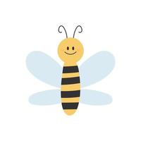 lindo design simples de uma abelha amarela e preta de desenho animado em um fundo branco vetor