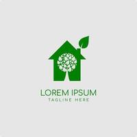 modelo de design de logotipo de casa verde natural com ilustração de ícone de casa e árvore vetor