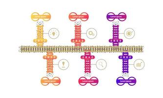 treinar elementos da linha do tempo do roteiro do metrô com gráfico de ponto de referência, pense nos ícones de destino da engrenagem de pesquisa. ilustração vetorial eps10 vetor