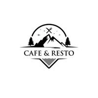 design de logotipo de negócios de comida de restaurante acampamento de montanha comida e viagens vetor