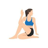 mulher fazendo exercício meio senhor dos peixes ardha matsyendrasana. ilustração vetorial plana isolada no fundo branco vetor