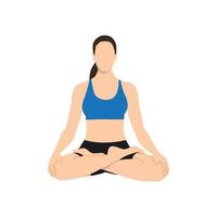 mulher fazendo exercício de padmasana de pose de lótus. ilustração vetorial plana isolada no fundo branco vetor