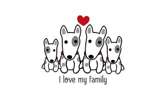 A família de cão feliz bonito diz que &quot;eu amo minha família&quot;. vetor