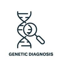 análise genética com ícone de linha de lupa de vidro. pictograma linear de diagnóstico laboratorial de dna. pesquisa do ícone de contorno de dna de estrutura de hélice. ilustração vetorial isolado. vetor