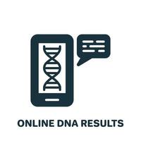 resultado do teste de dna on-line no ícone de silhueta do telefone móvel. informações genéticas no pictograma de smartphone de tela. resultado do ícone de glifo de teste on-line do cromossomo. ilustração vetorial isolado. vetor