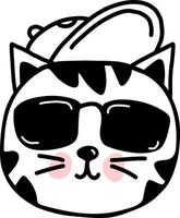 gato de boné e óculos de sol. ilustração vetorial. doodle linear desenhado à mão de personagem de gato para design e decoração vetor