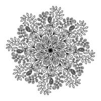 mandala de vetor floral com flores e folhas em estilo doodle isolado no fundo branco. coloração engraçada e ilustração fofa para design sazonal, têxtil, sala de jogos para crianças de decoração ou cartão de felicitações