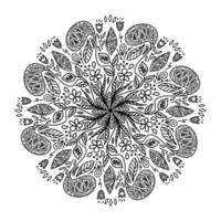 mandala de vetor floral com flores e folhas em estilo doodle isolado no fundo branco. coloração engraçada e ilustração fofa para design sazonal, têxtil, sala de jogos para crianças de decoração ou cartão de felicitações