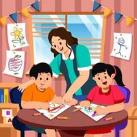 professor de jardim de infância ensina as crianças a desenhar