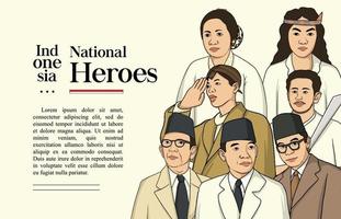 ilustração de retrato de heróis nacionais indonésios. vetor