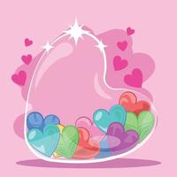 doces de forma de amor em ilustração de vidro de forma de amor transparente vetor