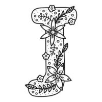 alfabeto floral. letra de doodle incolor j. livro de colorir para adultos e crianças. vetor