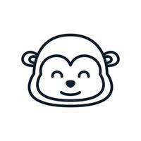rosto de cabeça de macaco sorriso fofo linha de desenho animado ícone ilustração vetor