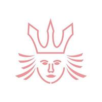 rainha de cabeça de mulher ou menina com design de logotipo de linha de coroa vetor