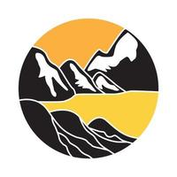 lago com montanhas e pôr do sol logotipo vintage símbolo ícone vetor design gráfico ilustração ideia criativa