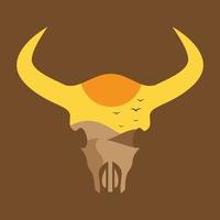crânio de vaca colorido com design de logotipo de pôr do sol no deserto símbolo gráfico de vetor ícone sinal ilustração ideia criativa