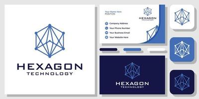 design de logotipo de segurança de dados de rede de conexão de tecnologia digital hexágono com modelo de cartão de visita vetor