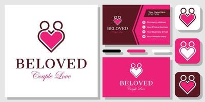 casal ama amado romântico valentine doce coração feliz design de logotipo com modelo de cartão de visita vetor