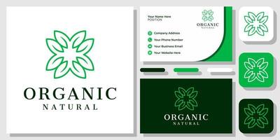 folha natureza verde orgânico planta circular natural design de logotipo com modelo de cartão de visita vetor