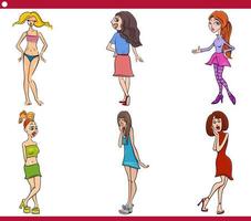 conjunto humorístico de personagens engraçados de mulher de desenho animado vetor