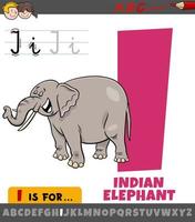 letra i do alfabeto com personagem de desenho animado elefante indiano vetor