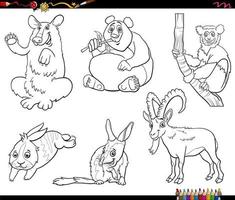 personagens de animais de desenho animado definir página de livro para colorir vetor