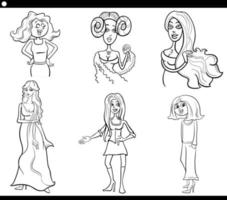 conjunto de caricatura de personagens de quadrinhos de mulher de desenho animado engraçado vetor
