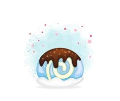 rolo de bolo de esponja fofo com gotas de chocolate no estilo cartoon. coleção de sobremesas doces